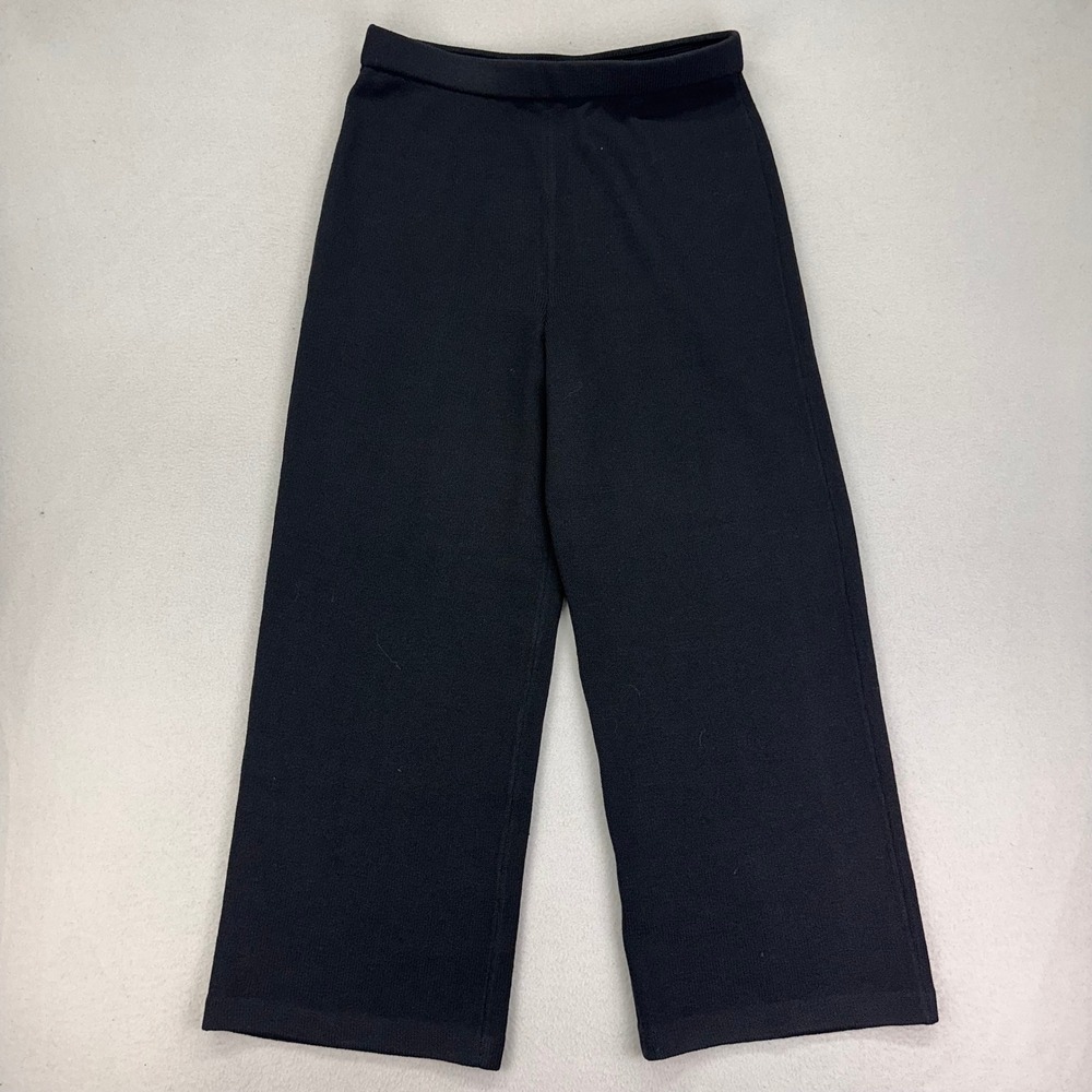 St. John Caviar Wide Leg Pants Womens 10 Black High Rise Santana Knit Pull On